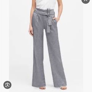 Banana Republic High-Rise Wide-Leg Linen-Cotton Pant Navy